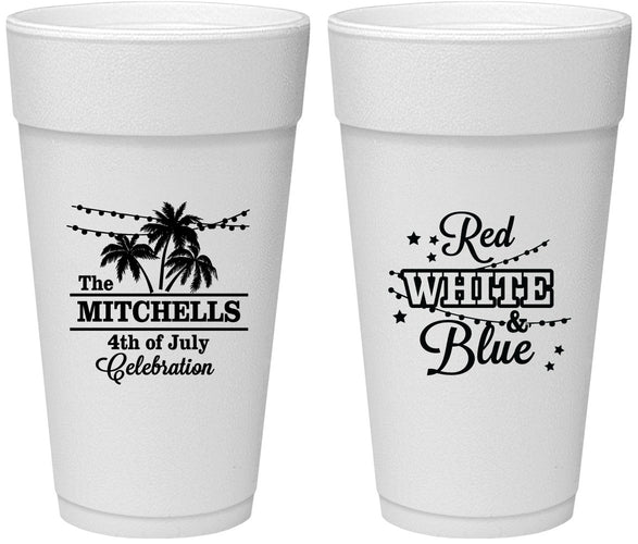 Personalized 4th Of July 24 oz Foam Cups - Beach Stars Stripes | 220020