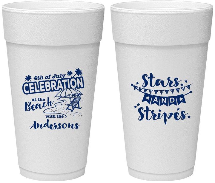 Personalized 4th Of July 24 oz Foam Cups - Fireworks | 220021