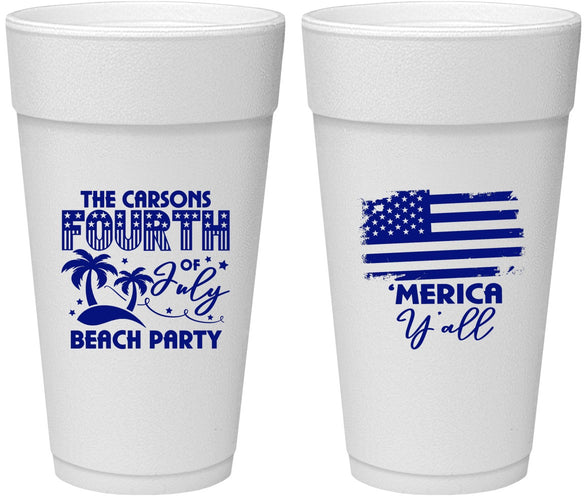 Personalized 4th Of July 24 oz Foam Cups - Beach Merica Yall | 220027