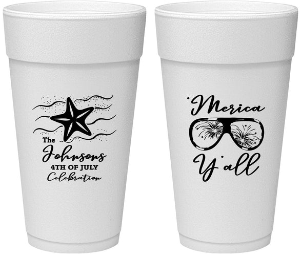Personalized 4th Of July 24 oz Foam Cups - Beach Merica Yall | 220028