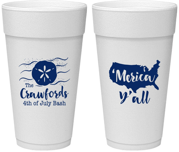 Personalized 4th Of July 24 oz Foam Cups - Beach Merica Yall | 220029