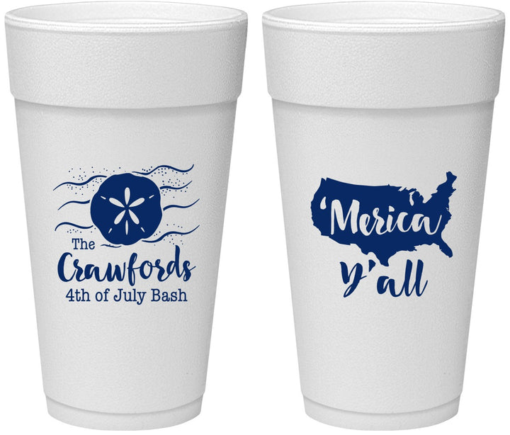 Personalized 4th Of July 24 oz Foam Cups - Beach Merica Yall | 220029