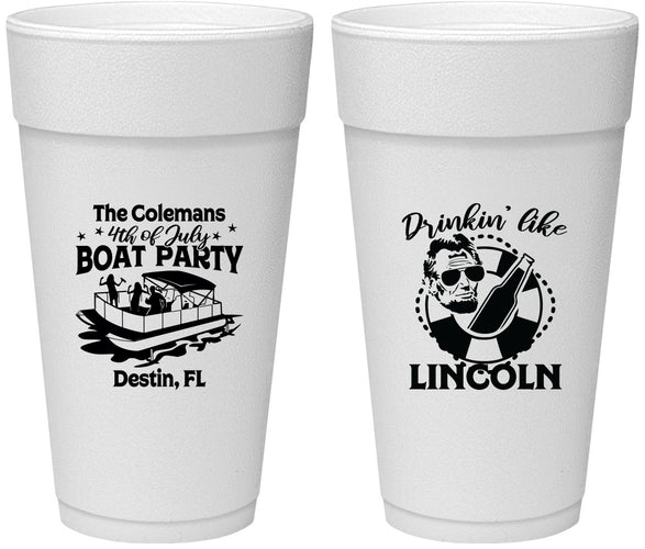 Personalized 4th Of July 24 oz Foam Cups - Drinkin Like Lincoln | 220032