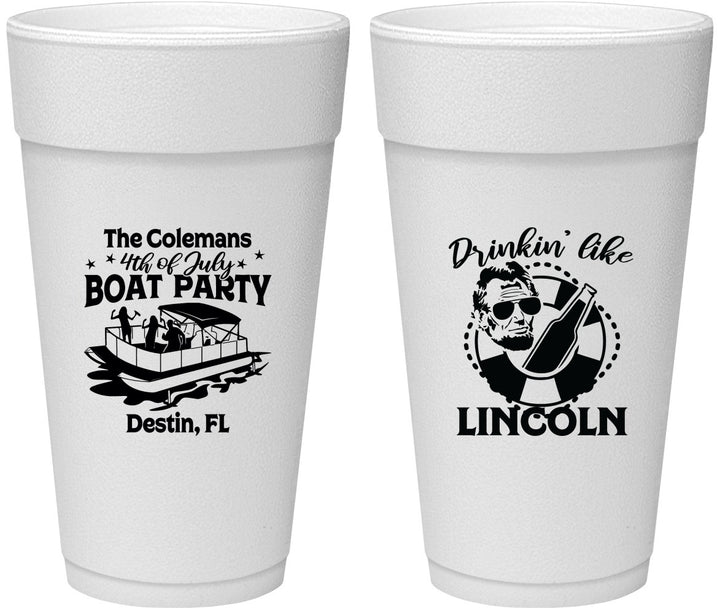 Personalized 4th Of July 24 oz Foam Cups - Drinkin Like Lincoln | 220032
