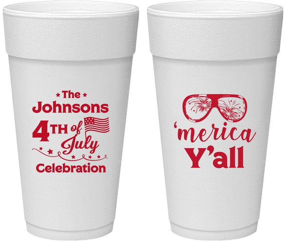 Personalized 4th Of July 24 oz Foam Cups - Merica Yall | 220034