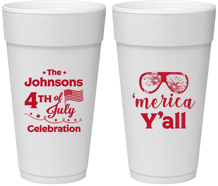 Personalized 4th Of July 24 oz Foam Cups - Merica Yall | 220034