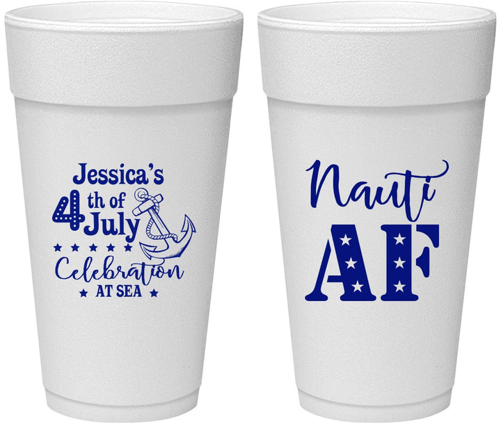Personalized 4th Of July 24 oz Foam Cups - Nautical Anchor | 220035