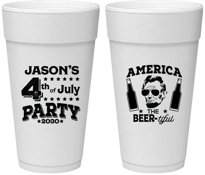 Personalized 4th Of July 24 oz Foam Cups - Bbq Lincoln | 220036