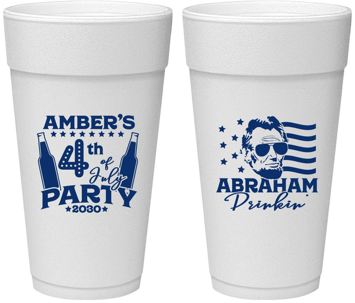 Personalized 4th Of July 24 oz Foam Cups - Abraham Drinkin | 220037