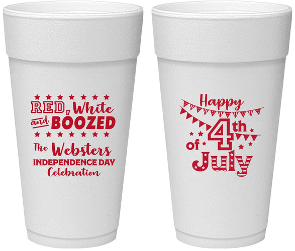 Personalized 4th Of July 24 oz Foam Cups - Red White Booze | 220042