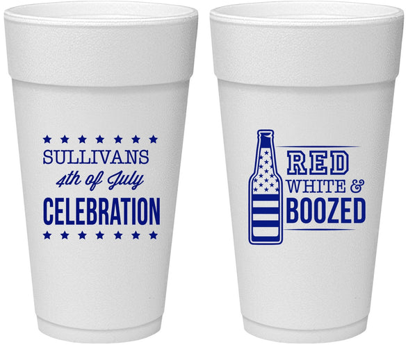Personalized 4th Of July 24 oz Foam Cups - Red White Booze | 220043