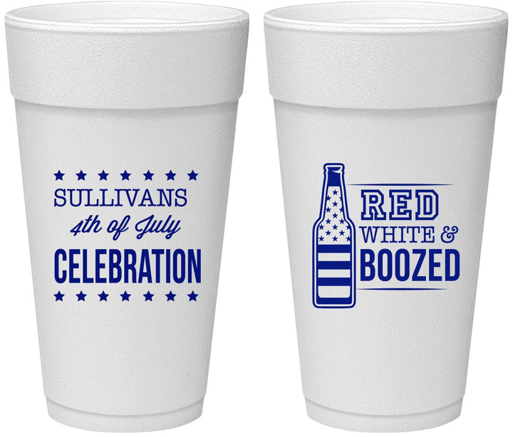 Personalized 4th Of July 24 oz Foam Cups - Red White Booze | 220043
