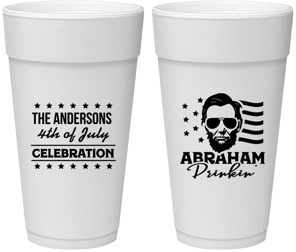 Personalized 4th Of July 24 oz Foam Cups - Abraham Drinkin | 220044