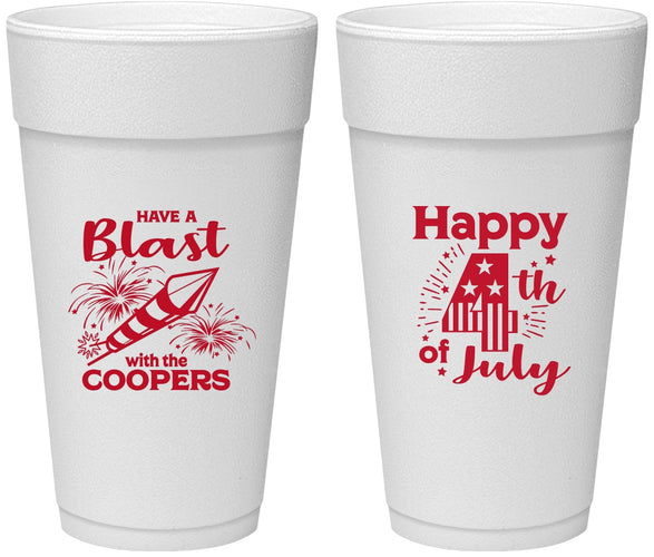 Personalized 4th Of July 24 oz Foam Cups - Fireworks | 220046