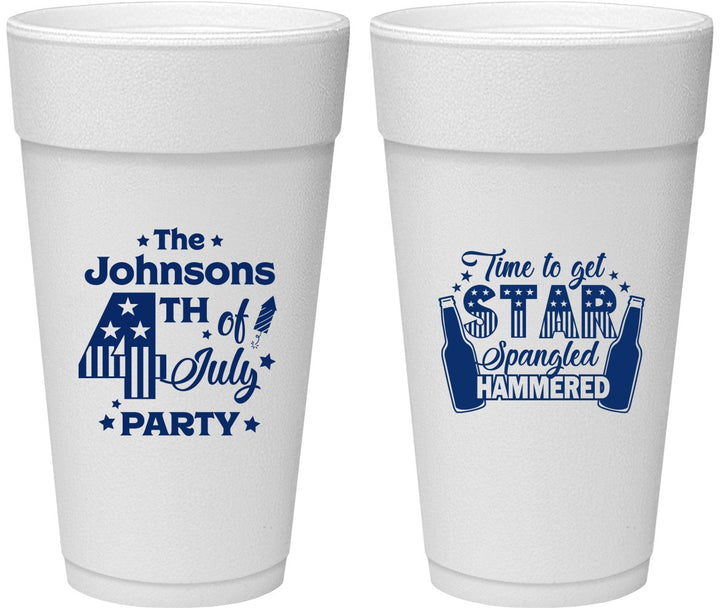 Personalized 4th Of July 24 oz Foam Cups - Star Spangled Hammered | 220049