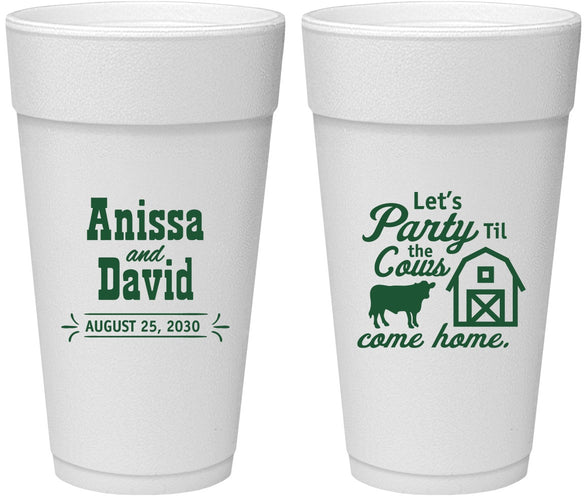 Personalized Wedding 24 oz Foam Cups - Party Til The Cows Come Home | 222