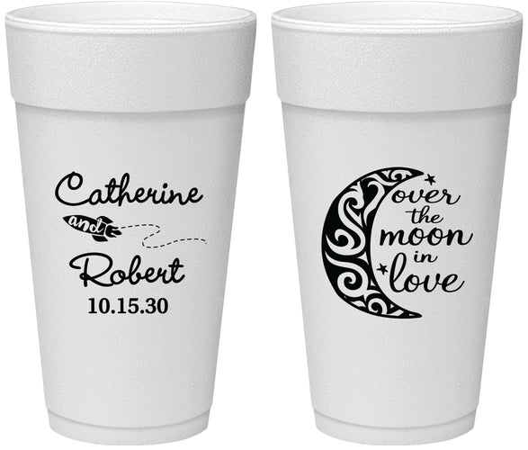Personalized Wedding 24 oz Foam Cups - Over The Moon In Love | 224