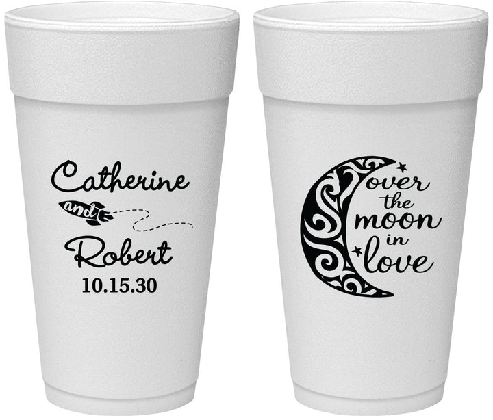 Personalized Wedding 24 oz Foam Cups - Over The Moon In Love | 224