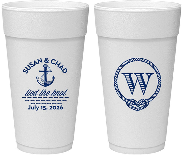 Personalized Wedding 24 oz Foam Cups - Monogram Nautical | 226