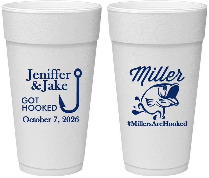 Personalized Wedding 24 oz Foam Cups - Got Hook Fish | 230