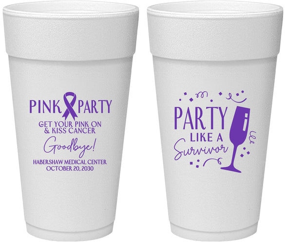 Personalized Awareness 24 oz Foam Cups - Pink Party | 230000