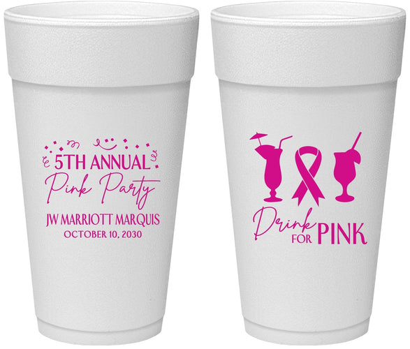 Personalized Awareness 24 oz Foam Cups - Drink For Pink | 230001