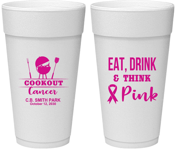 Personalized Awareness 24 oz Foam Cups - Eat Drink Think Pink | 230009