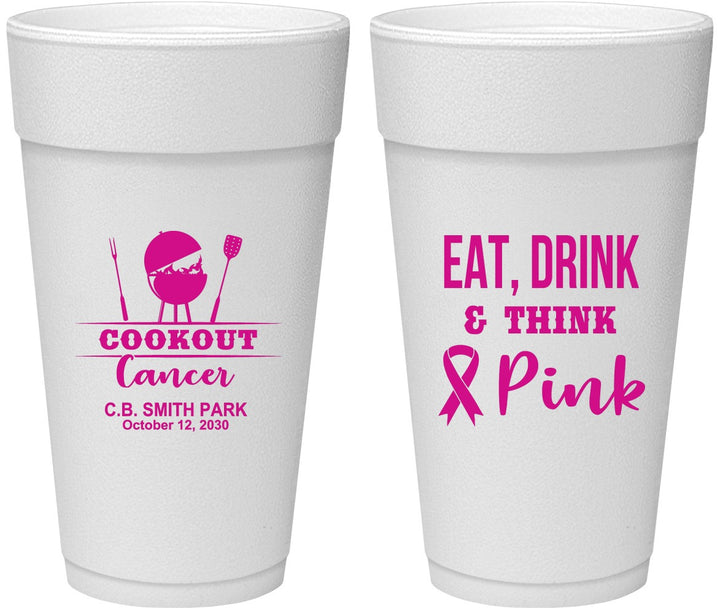 Personalized Awareness 24 oz Foam Cups - Eat Drink Think Pink | 230009
