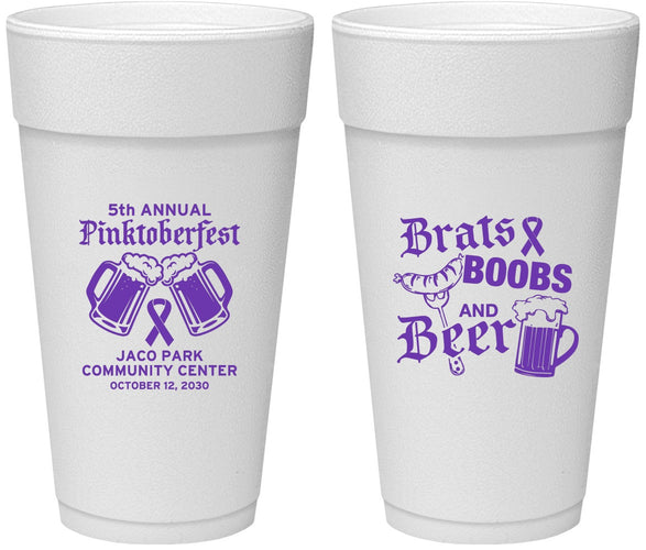 Personalized Awareness 24 oz Foam Cups - Brats Boobs Beer | 230012