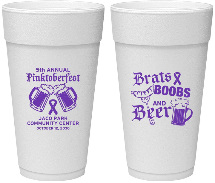 Personalized Awareness 24 oz Foam Cups - Brats Boobs Beer | 230012