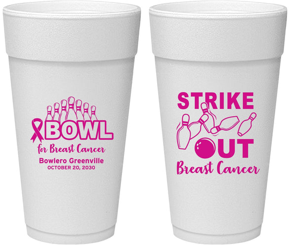 Personalized Awareness 24 oz Foam Cups - Bowling Strike Out | 230015