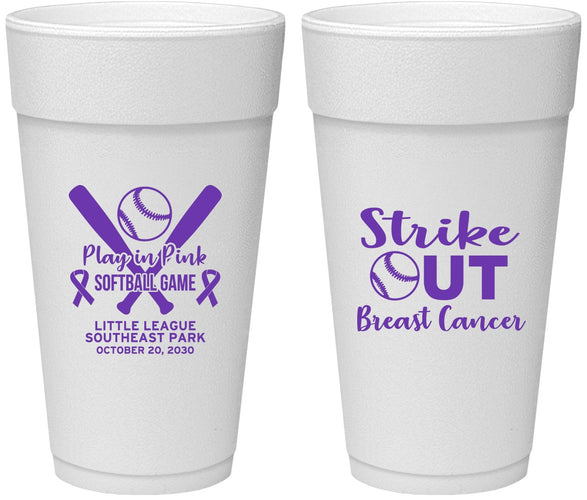 Personalized Awareness 24 oz Foam Cups - Baseball Strick Out | 230016
