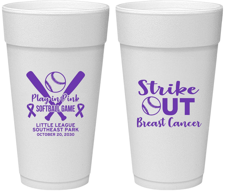 Personalized Awareness 24 oz Foam Cups - Baseball Strick Out | 230016