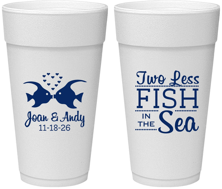 Personalized Wedding 24 oz Foam Cups - Two Less Fish In The Sea | 231