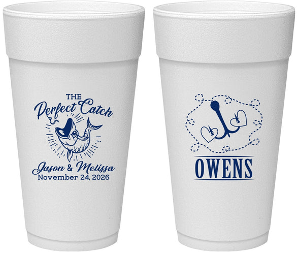 Personalized Wedding 24 oz Foam Cups - The Perfect Catch | 232