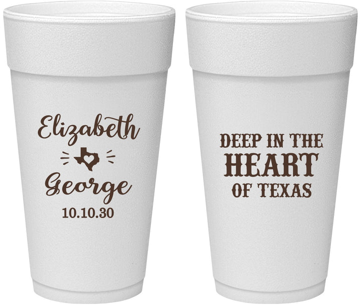 Personalized Wedding 24 oz Foam Cups - Deep In The Heart Of Texas | 237