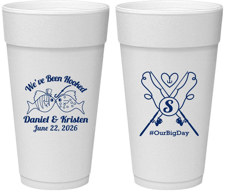 Personalized Wedding 24 oz Foam Cups - Been Hooked Fishing | 238