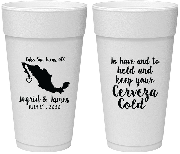 Personalized Wedding 24 oz Foam Cups - Cerveza Mexico | 240