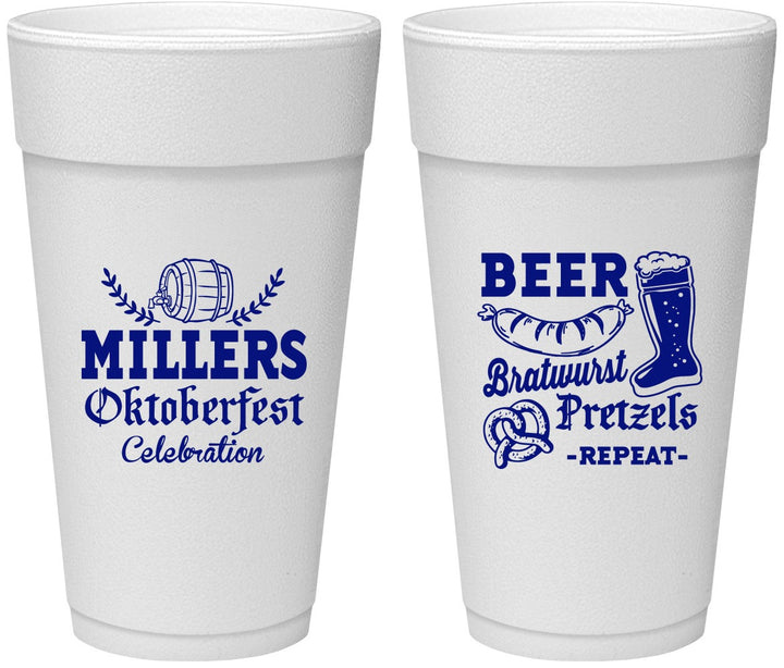 Personalized Oktoberfest 24 oz Foam Cups - Bratwurst Pretzels | 240007