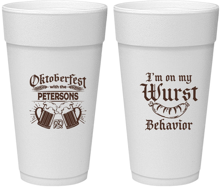 Personalized Oktoberfest 24 oz Foam Cups - Wurst Behavior | 240010