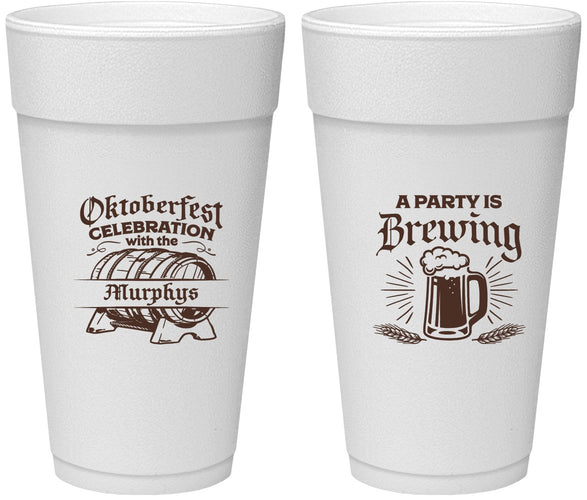 Personalized Oktoberfest 24 oz Foam Cups - Beer Keg | 240014