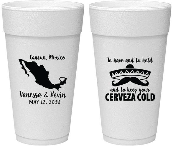 Personalized Wedding 24 oz Foam Cups - Cerveza Mexico | 241