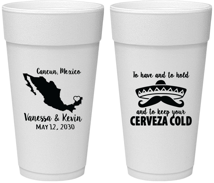 Personalized Wedding 24 oz Foam Cups - Cerveza Mexico | 241