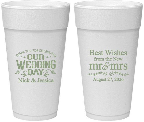 Personalized Wedding 24 oz Foam Cups - Best Wishes Mr And Mrs | 242