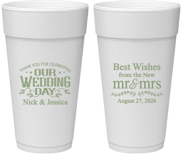 Personalized Wedding 24 oz Foam Cups - Best Wishes Mr And Mrs | 242