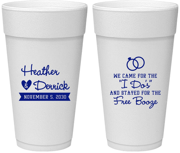 Personalized Wedding 24 oz Foam Cups - I Do Free Booze | 243