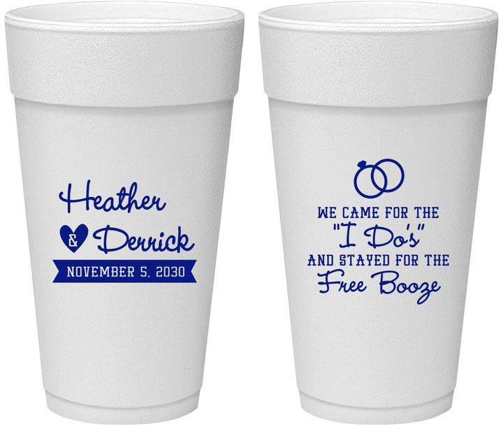 Personalized Wedding 24 oz Foam Cups - I Do Free Booze | 243