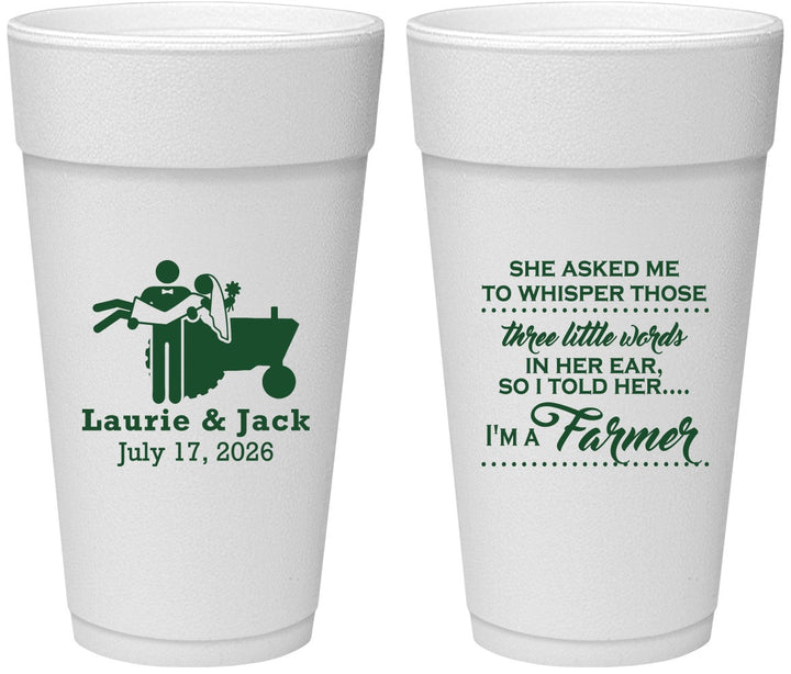 Personalized Wedding 24 oz Foam Cups - Farmer Tractor | 244