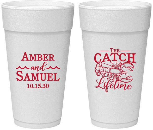 Personalized Wedding 24 oz Foam Cups - Catch Of A Lifetime Lobster | 245