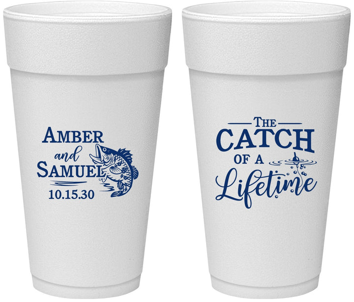 Personalized Wedding 24 oz Foam Cups - Catch Of A Lifetime Fish | 246